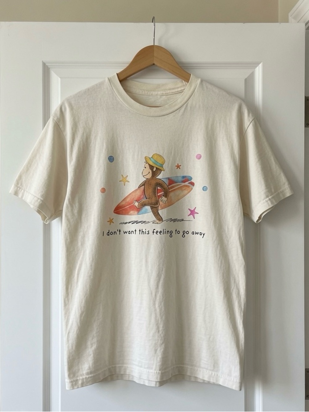 Curious George Surfboard Summer Beach Aesthetic Womens Graphic Reprint Tee Shirt